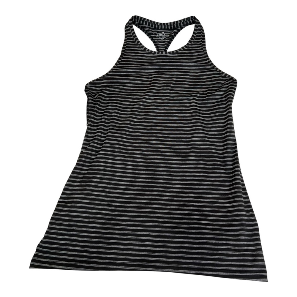 Athleta Heather Striped Chi Top Black and Gray Striped Tank